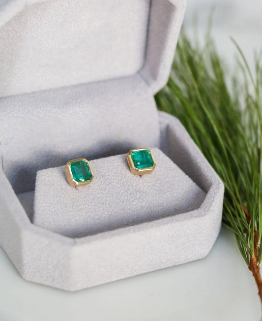 Emerald asscher studs