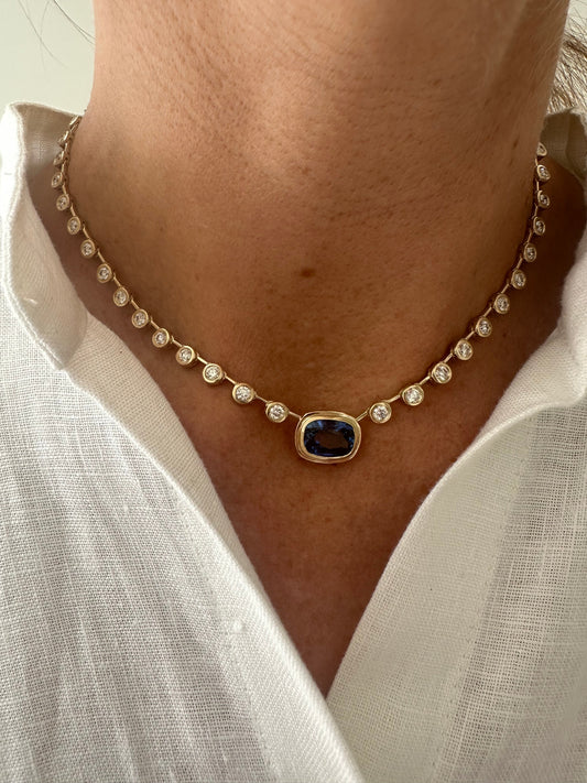 Sapphire on diamond necklace