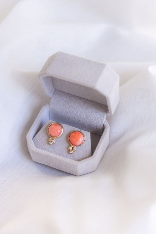 Coral and diamond earring