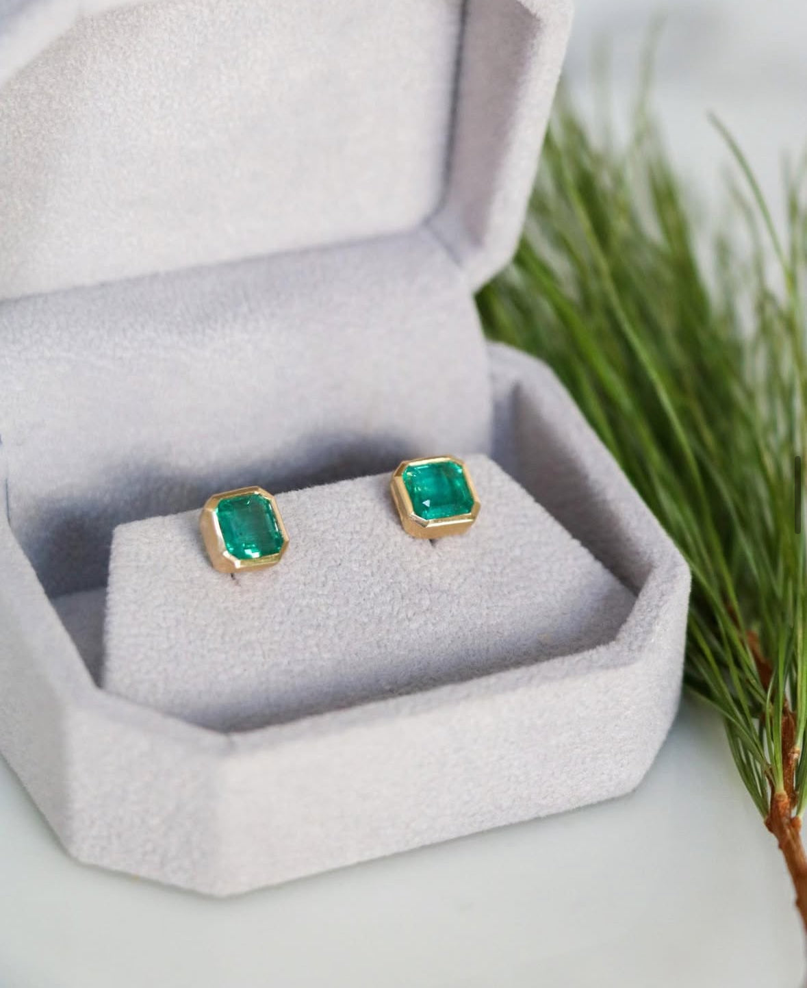 Emerald asscher studs