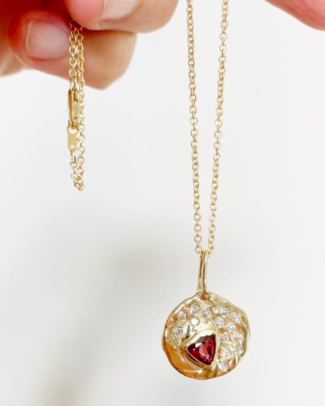 14k gold diamonds trilion cut garnet custom necklace redesign