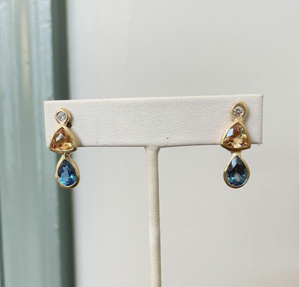 Citrine topaz diamond gold redesigned earrings