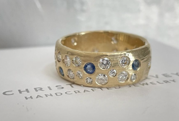 Custom cigar band diamond sapphire heirloom redesign gold
