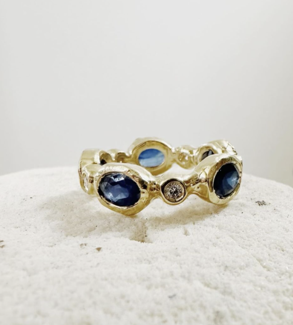 Custom sapphire redesign gold diamond ring