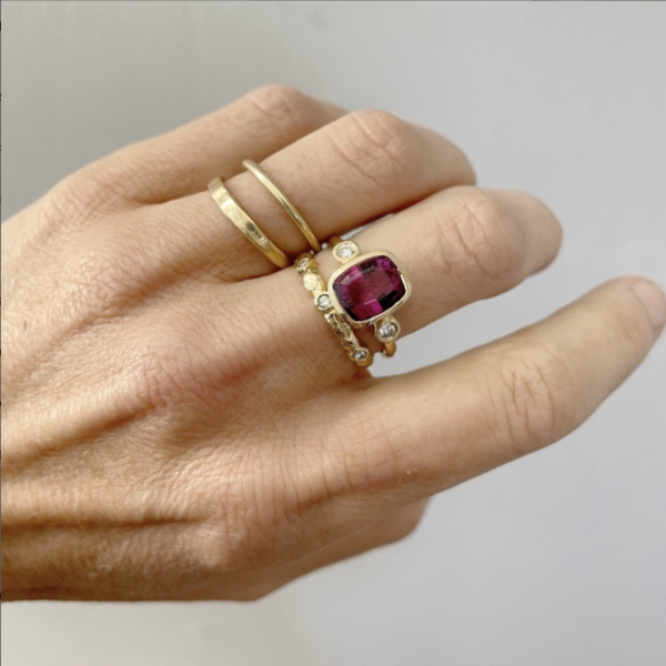 Custom three stone ruby ring