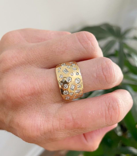 confetti custom ring 14k gold diamonds baguette cuts