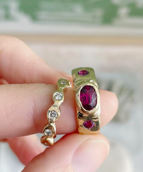 heirloom custom rings 14k diamonds and rubies