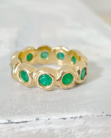 Emerald eternity band custom 14k gold ring