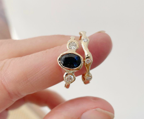 sapphire diamond custom ring 14k gold