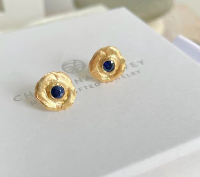 Sapphire disc earrings 14k gold custom
